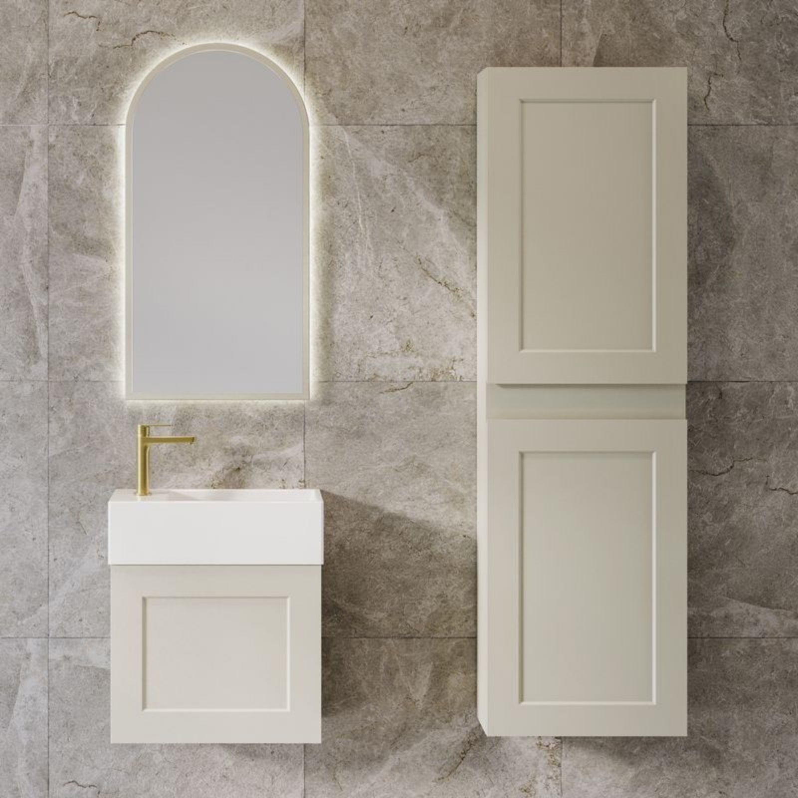 Lifestyle Timberline Lottie Sussex Wall Hung Vanity 480mm LOT-V-480-L-LIB-W-ROU-OPT-SHAKER-SX - The Blue Space