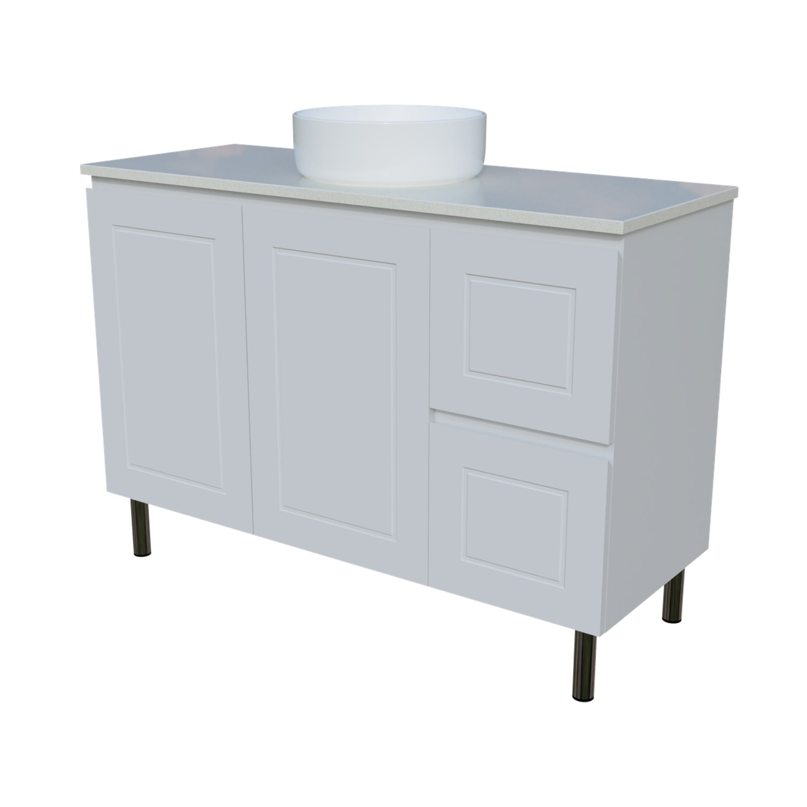 Angle Timberline Nevada Classic On Legs Vanity with SilkSurface Top and Above Counter Basin NVC-V-1200-C-SSA-L - The Blue Space