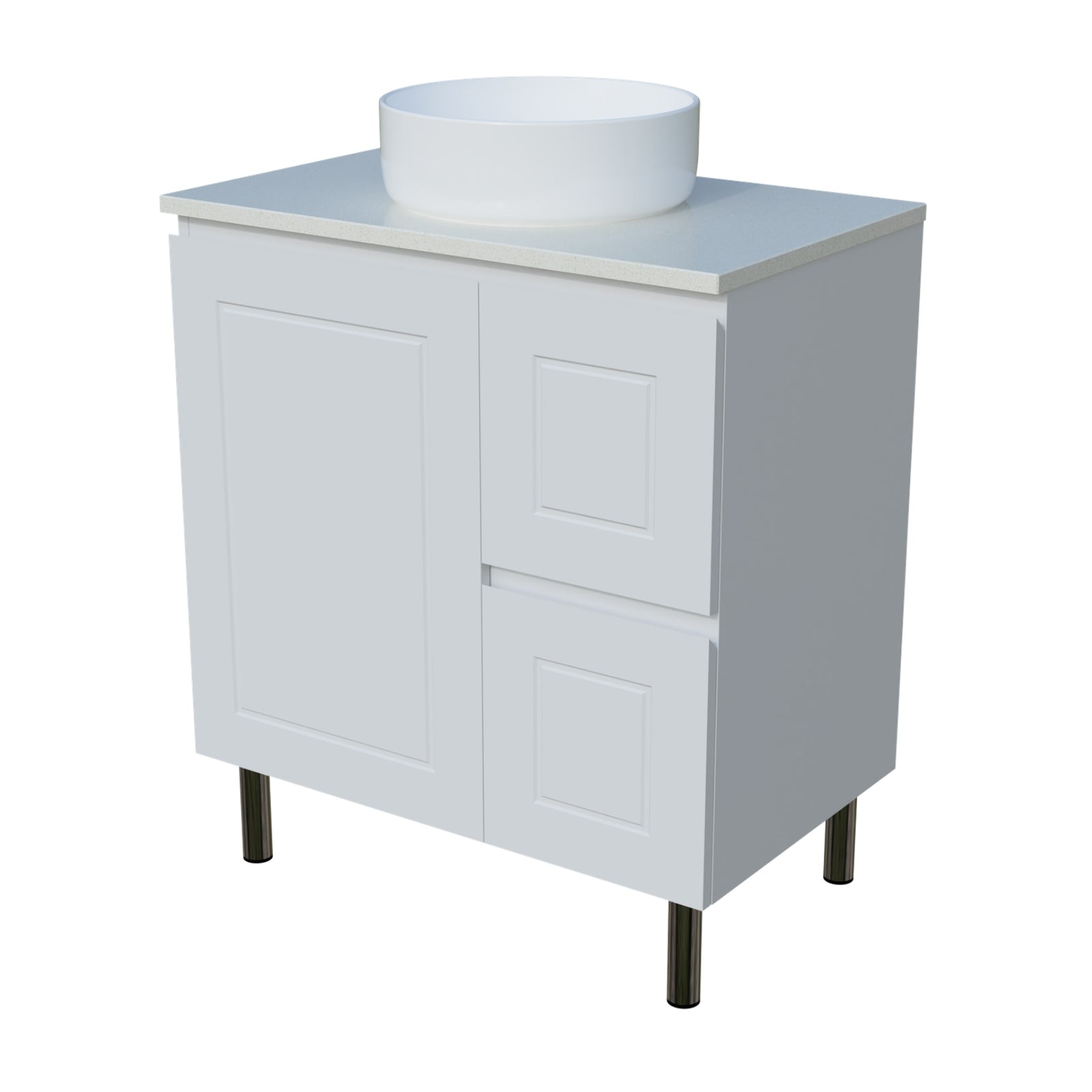 Angle Timberline Nevada Classic On Legs Vanity with SilkSurface Top and Above Counter Basin NVC-V-750-C-SSA-L - The Blue Space