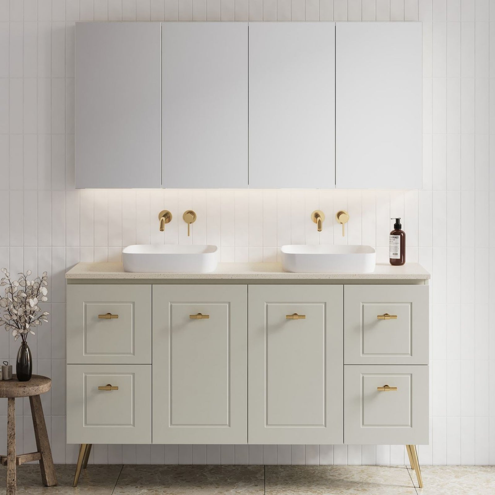 Lifestyle Timberline Nevada Classic On Legs Vanity with SilkSurface Top and Above Counter Basin NVC-V-1500-D-SSA-L - The Blue Space