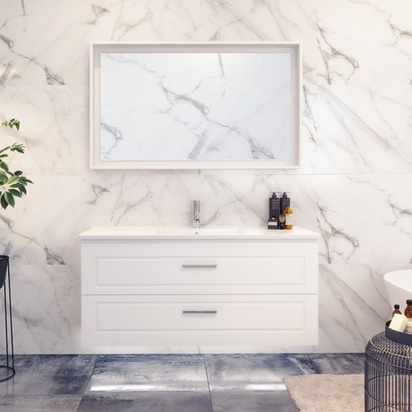 Timberline Nevada Wall Hung Vanity 1200mm with Alpha Ceramic Top in White Gloss cabinet finish. The Blue Space