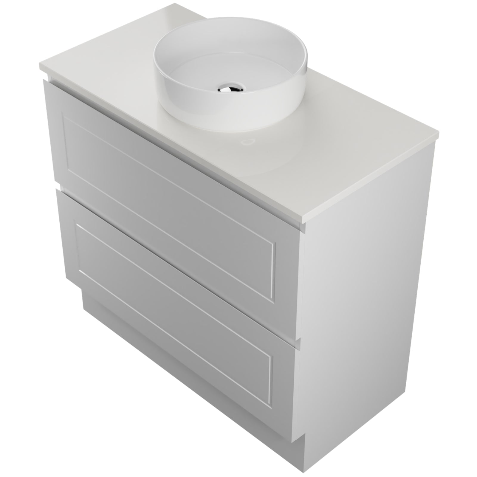 Angle Timberline Nevada Plus Classic Floor Standing Vanity with SilkSurface Top and Above Counter Basin NVPC-V-900-C-SSA-F - The Blue Space