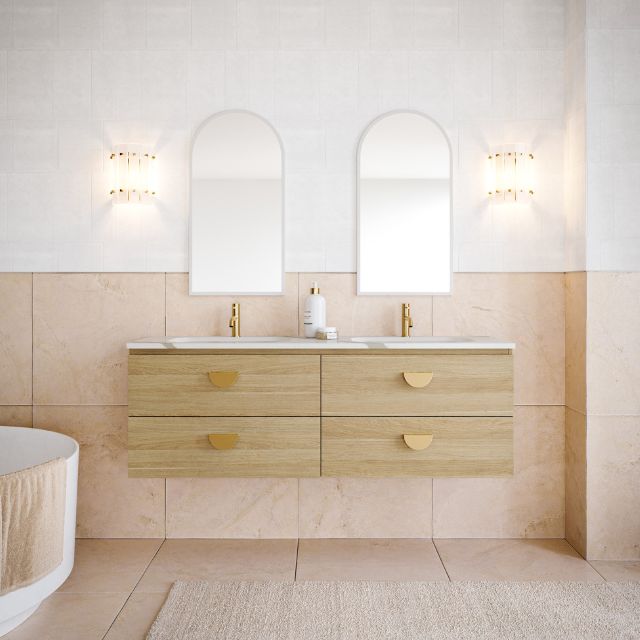 Timberline Nevada Plus Wall Hung Vanity with SilkSurface Top & Under Counter Basin - 1500mm Double Basin NEVP-V-1500-D-SSU-W | The Blue Space