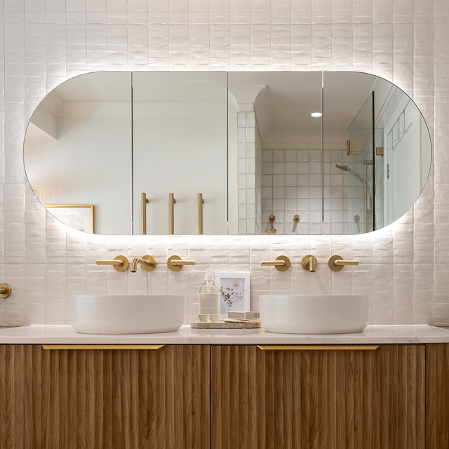 Timberline Ballad Shaving Cabinet paired with Timberline Santos wall hung vanity