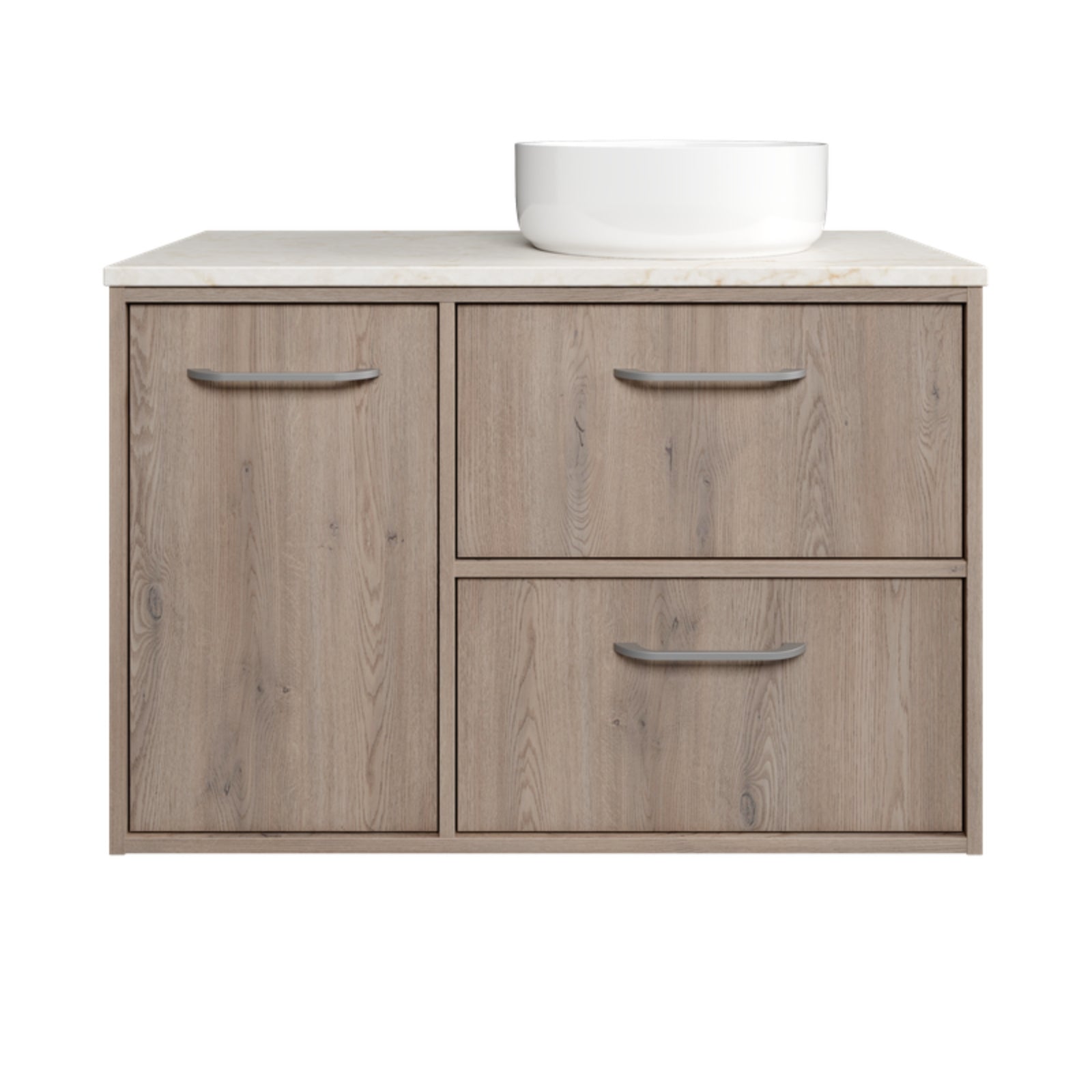 Timberline Takano Wall Hung Vanity with SilkSurface Top and Above Counter Basin TAK-V-900-R-SSA-W-The Blue Space