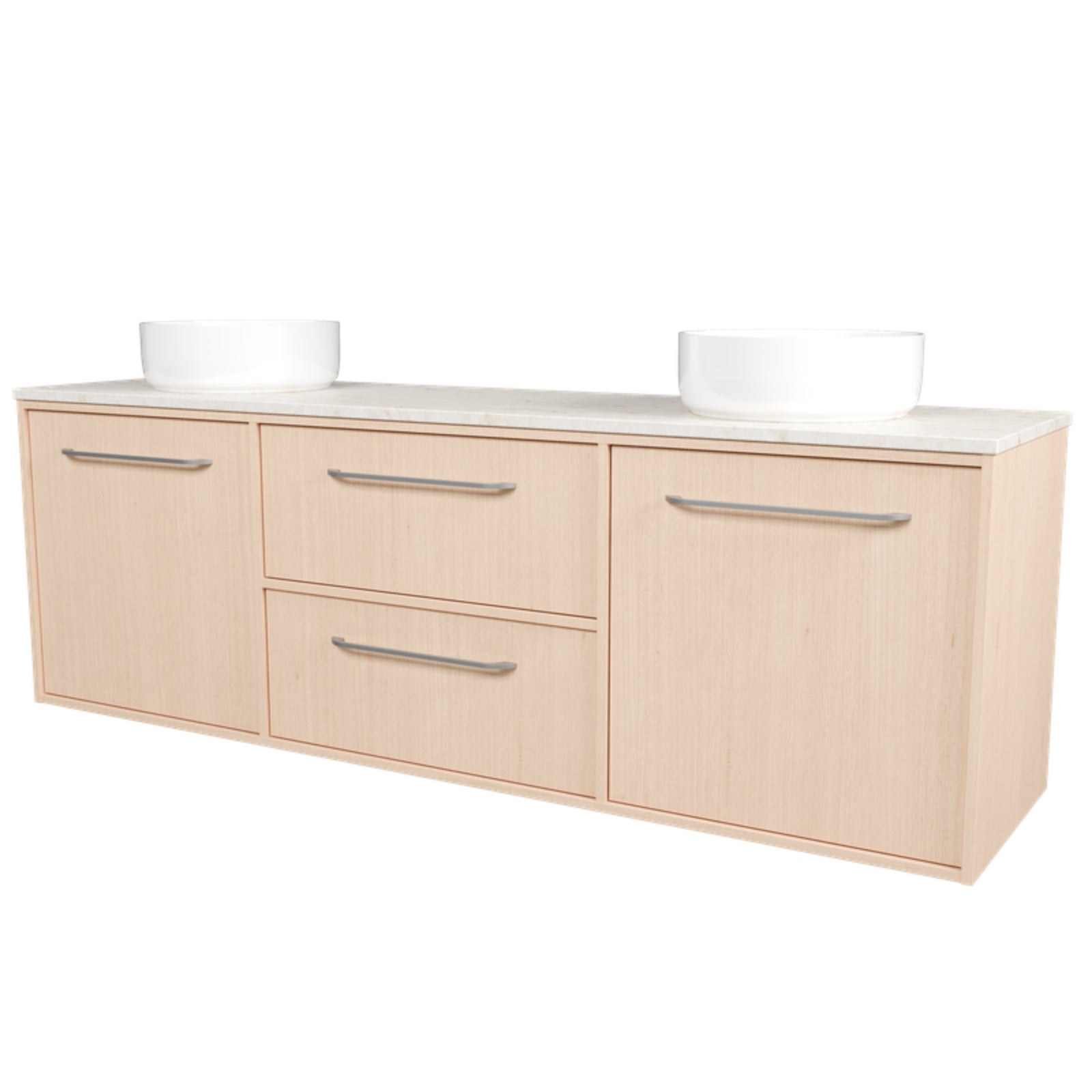 Angle Timberline Takano Wall Hung Vanity with SilkSurface Top and Above Counter Basin TAK-V-1800-D-SSA-W-The Blue Space