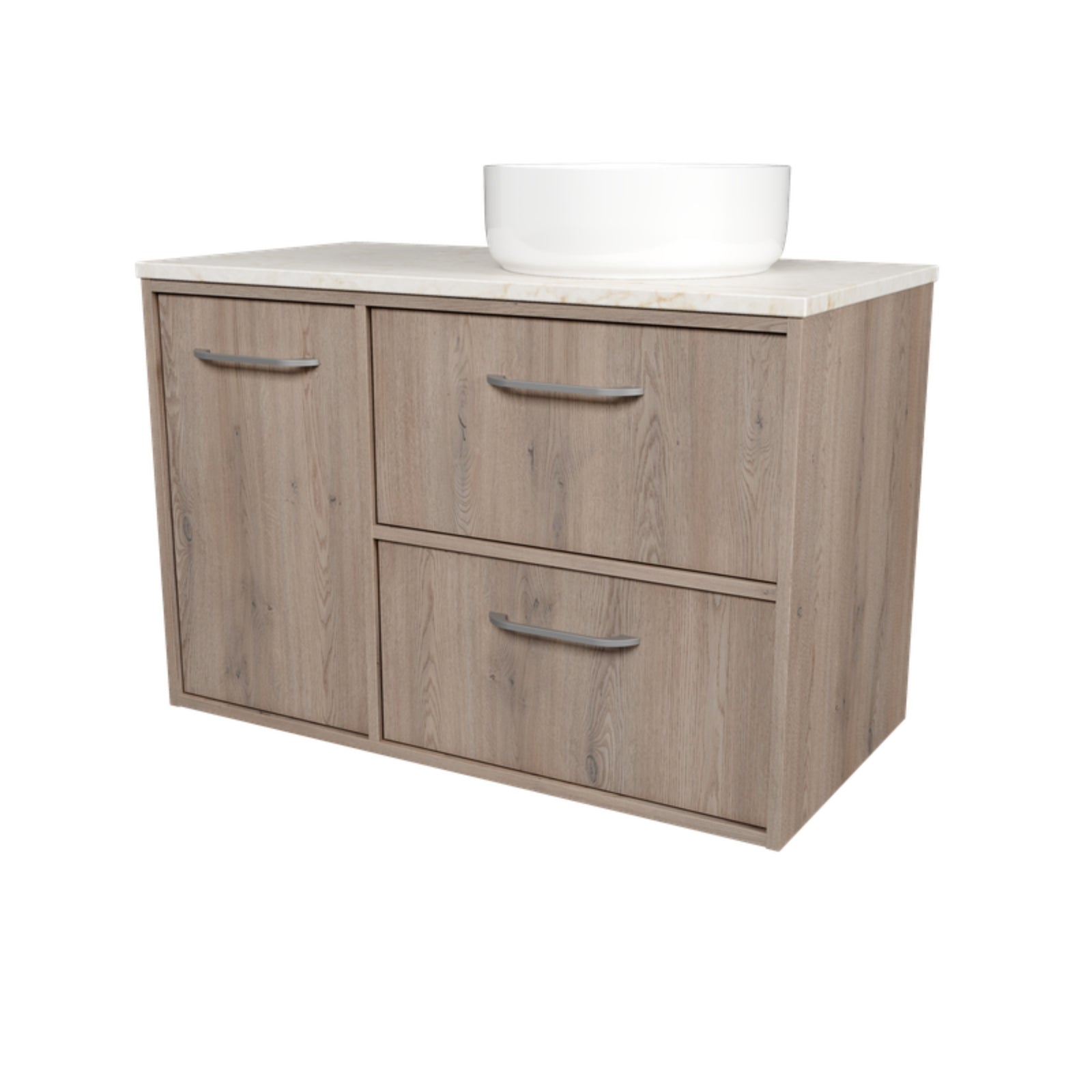 Angle Timberline Takano Wall Hung Vanity with SilkSurface Top and Above Counter Basin TAK-V-900-R-SSA-W-The Blue Space