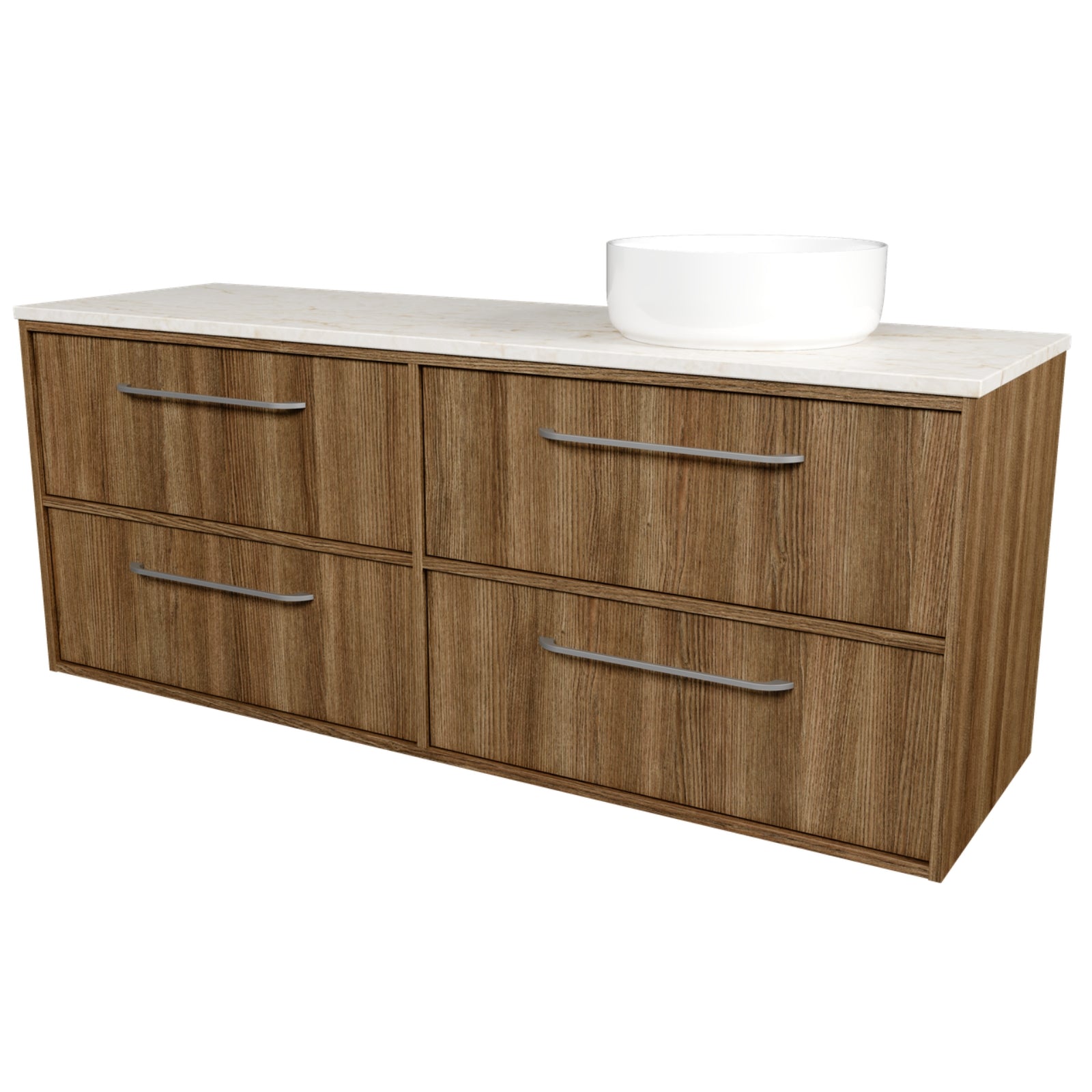 Angle Timberline Taro Wall Hung Vanity with SilkSurface Top and Above Counter Basin TAR-V-1500-D-SSA-W - The Blue Space