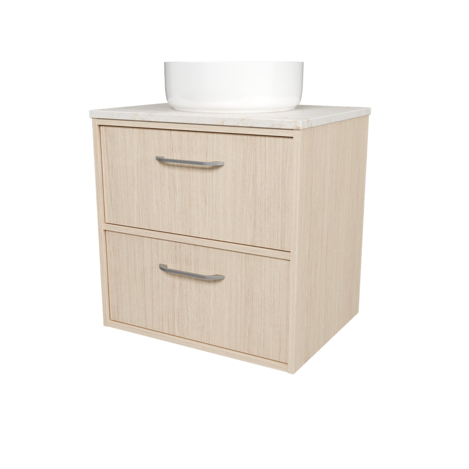 Angle Timberline Taro Wall Hung Vanity with SilkSurface Top and Above Counter Basin TAR-V-600-C-SSA-W - The Blue Space