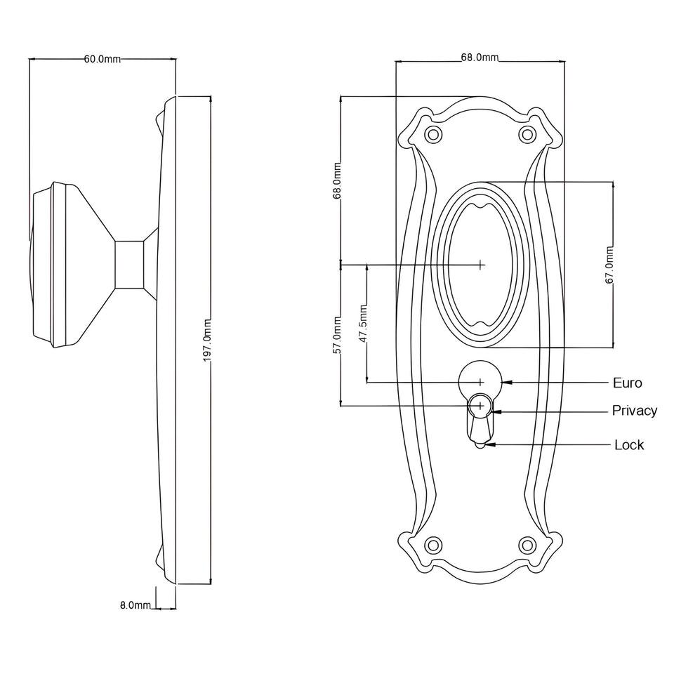 TradCo Bungalow Door Knob Long Backplate Entrance Set with High Security Lock Matte Black