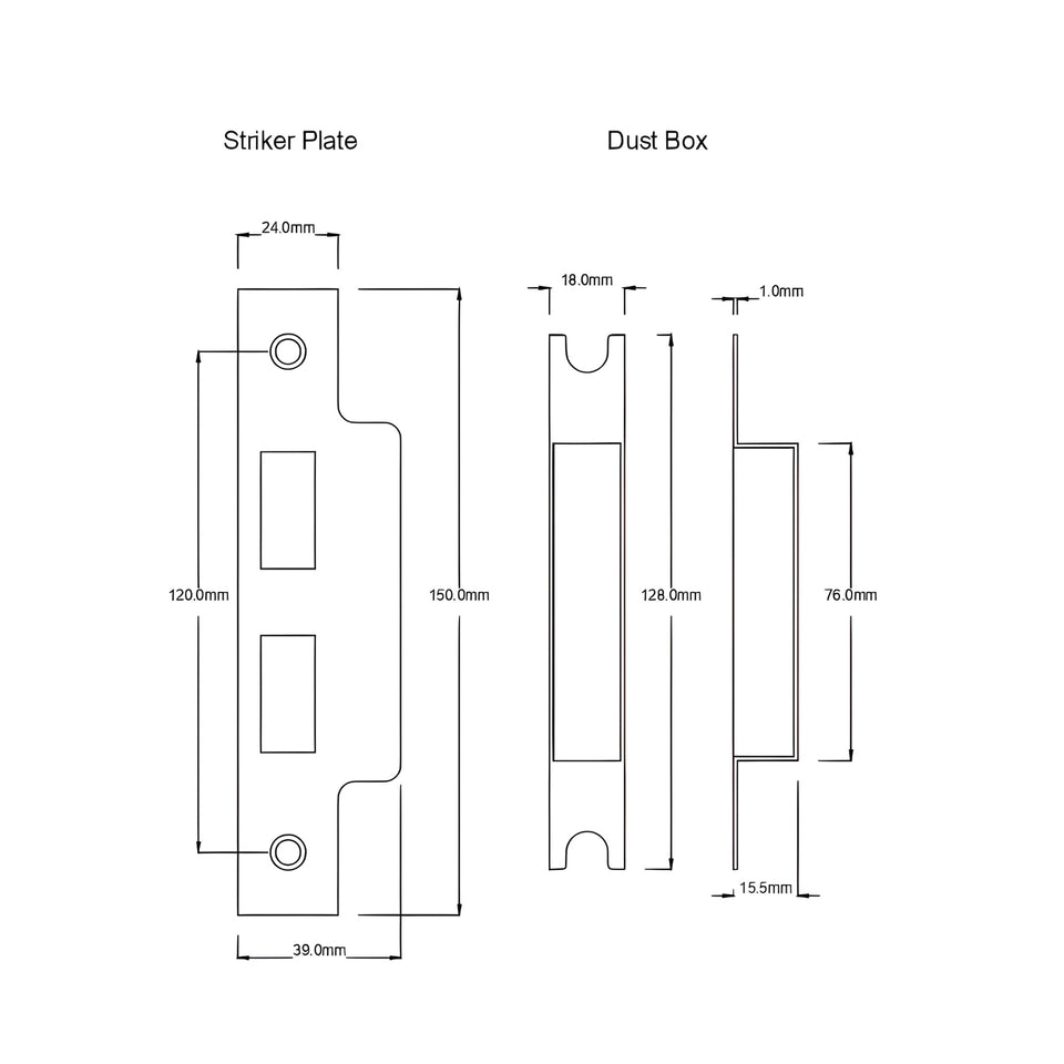 TradCo Bungalow Door Knob Long Backplate Entrance Set with High Security Lock Satin Chrome