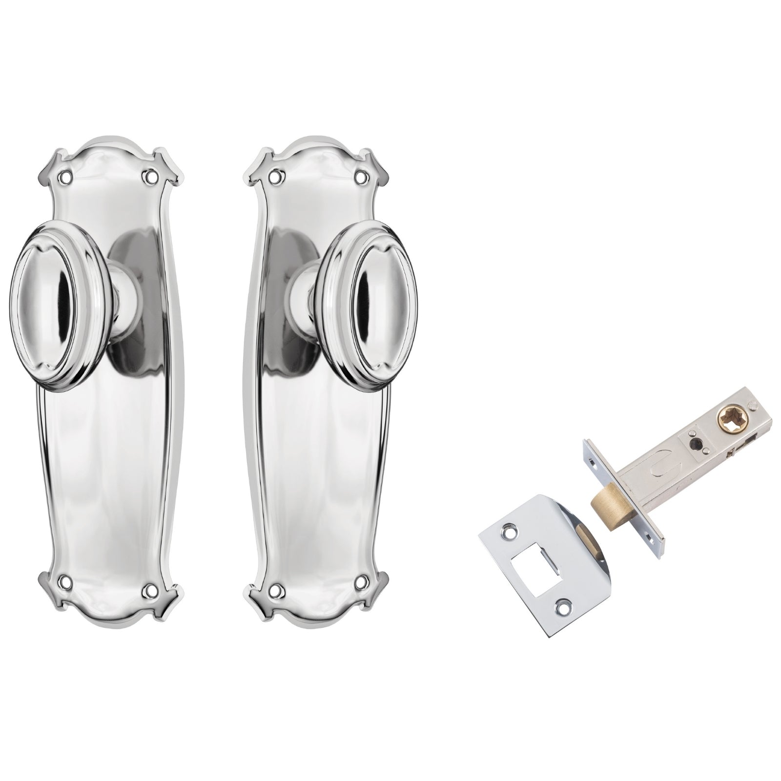 TradCo Bungalow Door Knob Long Backplate Passage Set Chrome Plated 0886KPASS60 - The Blue Space