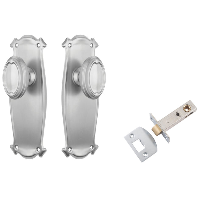 TradCo Bungalow Door Knob Long Backplate Passage Set Satin Chrome 0870KPASS60 - The Blue Space