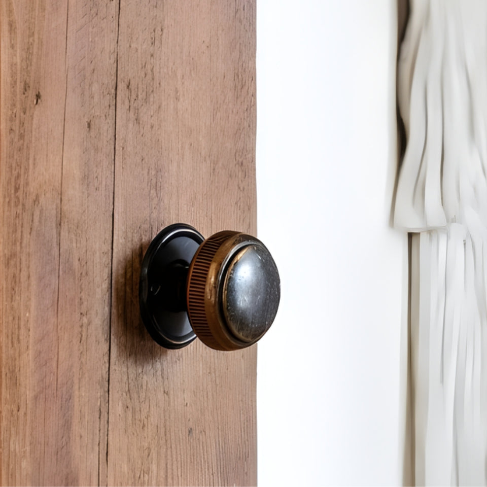 TradCo Large Milled Edged Mortice Knob Round Rose Antique Copper