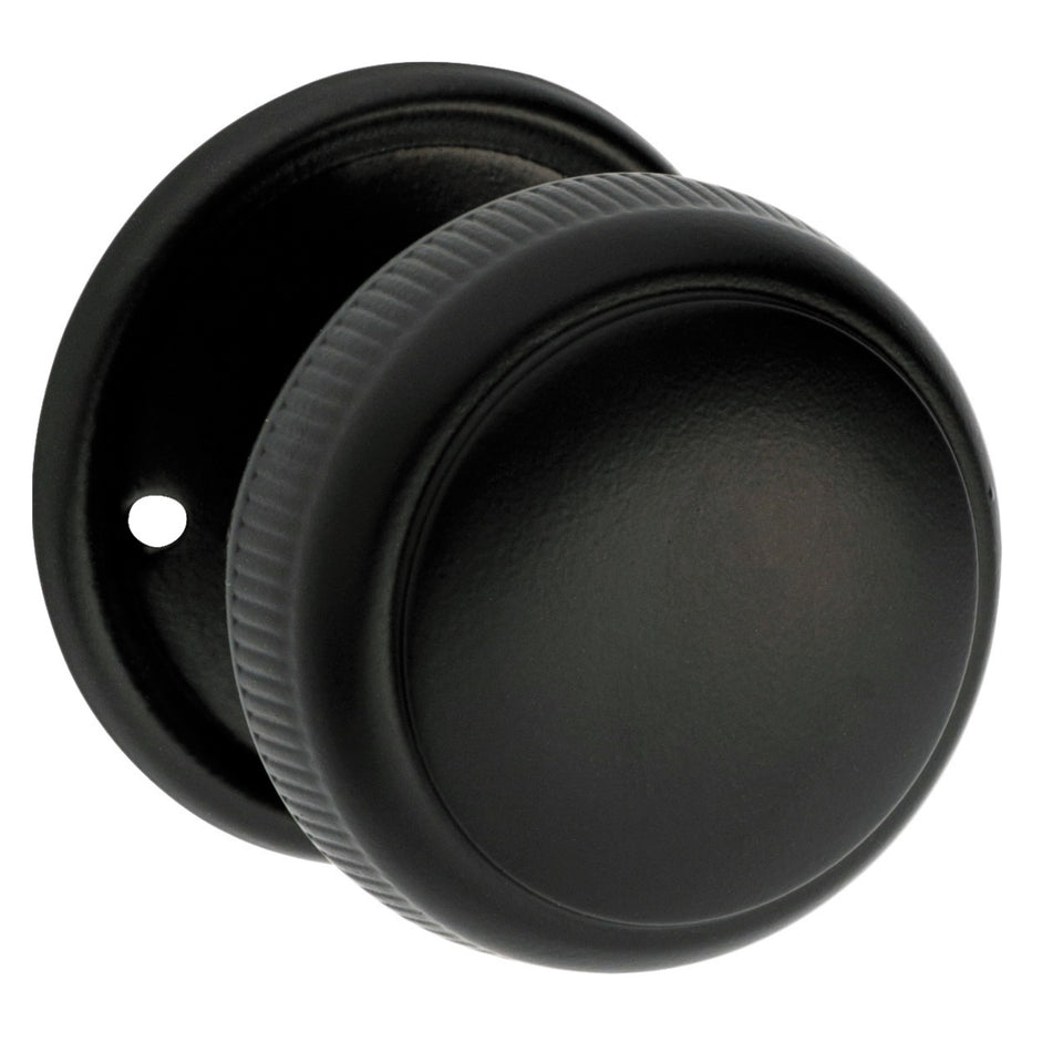 TradCo Large Milled Edged Mortice Knob Round Rose Matte Black