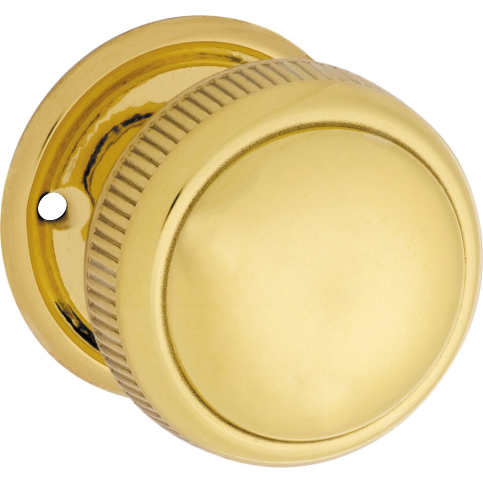 TradCo Large Milled Edged Mortice Knob Round Rose Polished Brass