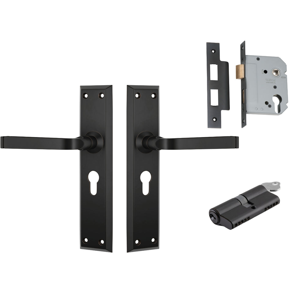 TradCo Menton Lever Long Backplate Entrance Set with High Security Lock Antique Copper