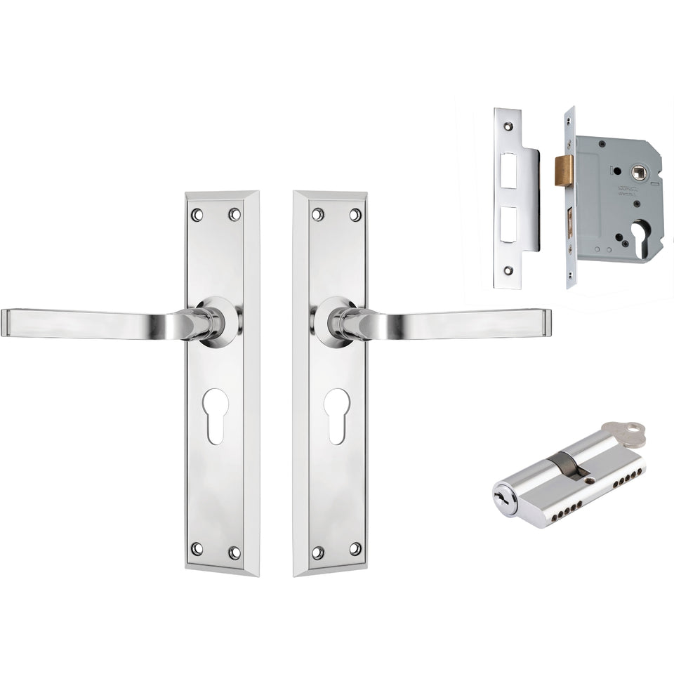 TradCo Menton Lever Long Backplate Entrance Set with High Security Lock Chrome Plated