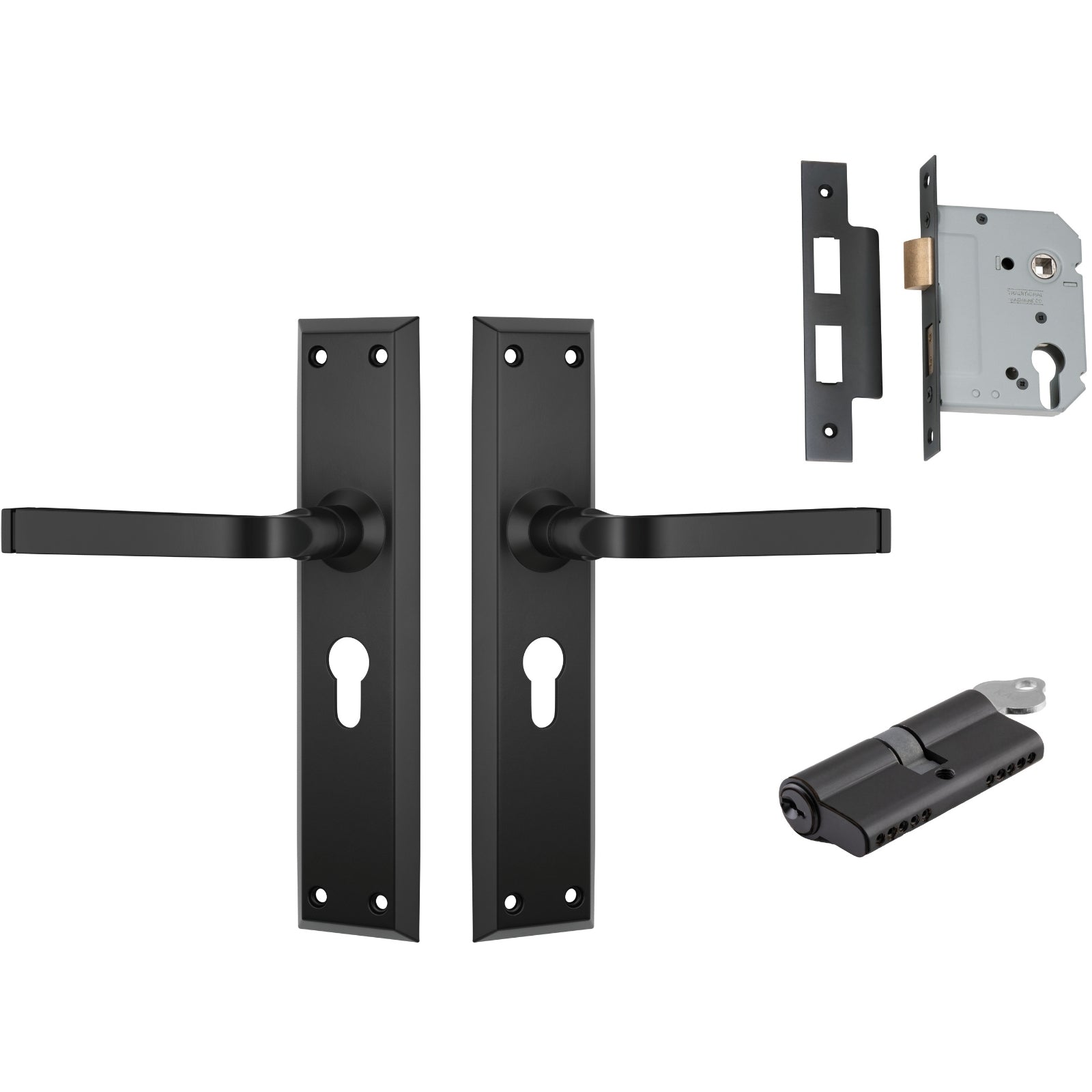 TradCo Menton Lever Long Backplate Entrance Set with High Security Lock Matte Black 9626KENTREURO57KK - The Blue Space