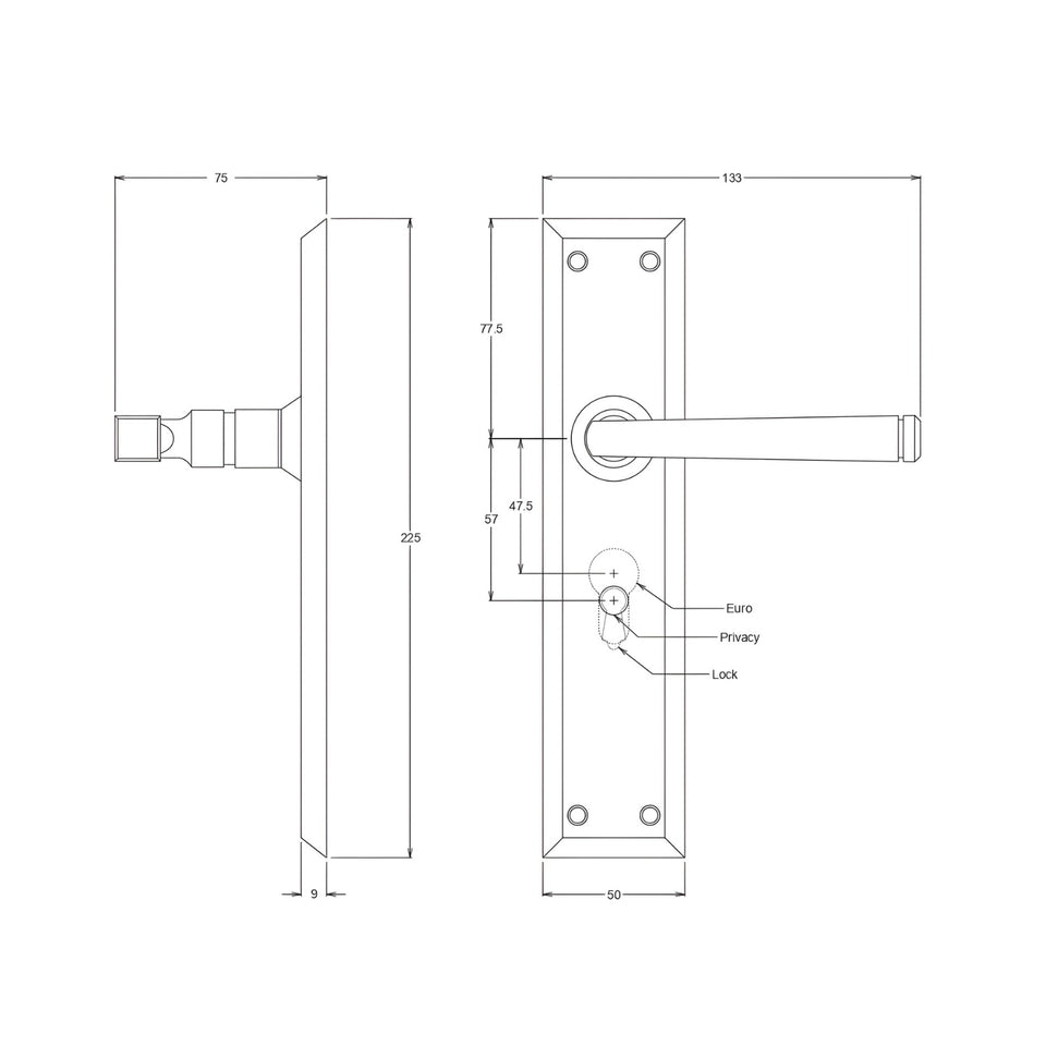 TradCo Menton Lever Long Backplate Entrance Set with High Security Lock Polished Brass