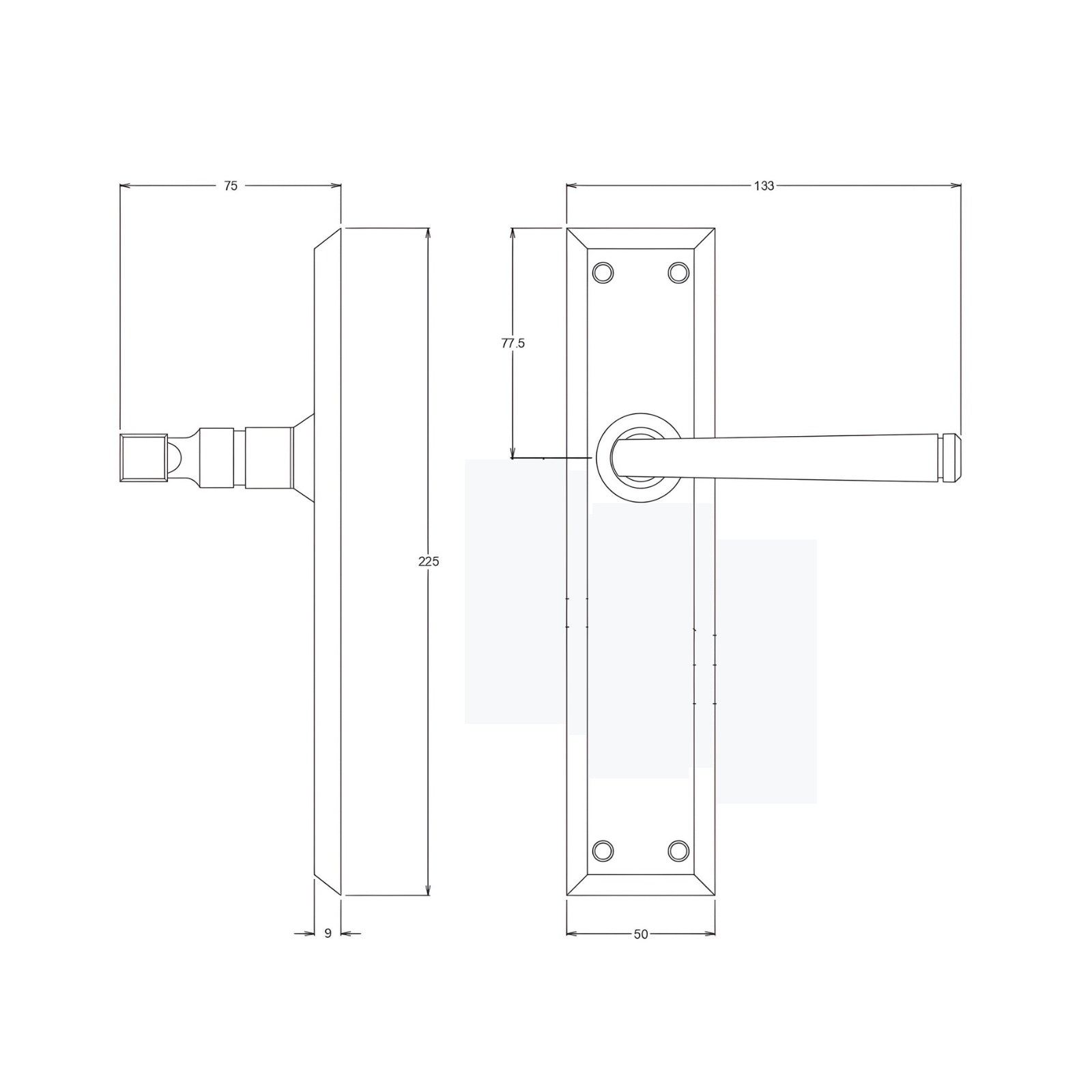 Line Drawing TradCo Menton Lever Long Backplate Passage Set Chrome Plated 0684KPASS60 - The Blue Space