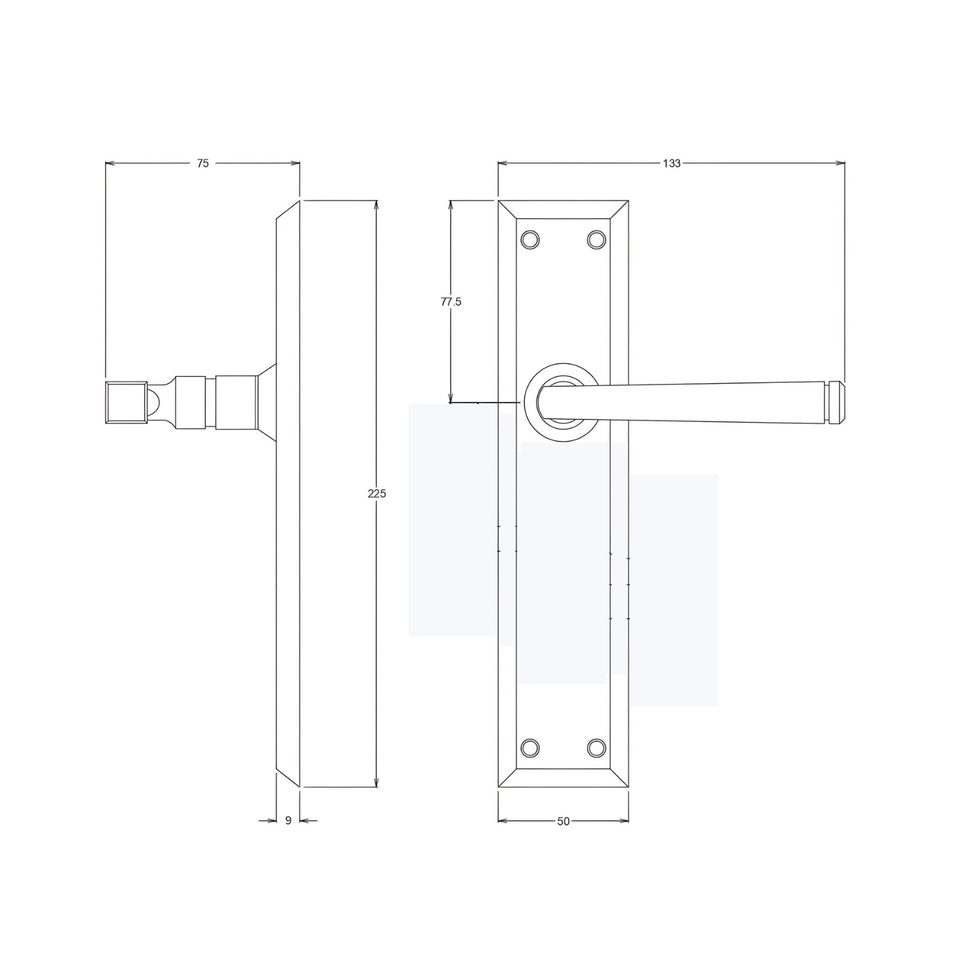 TradCo Menton Lever Long Backplate Passage Set Matte Black