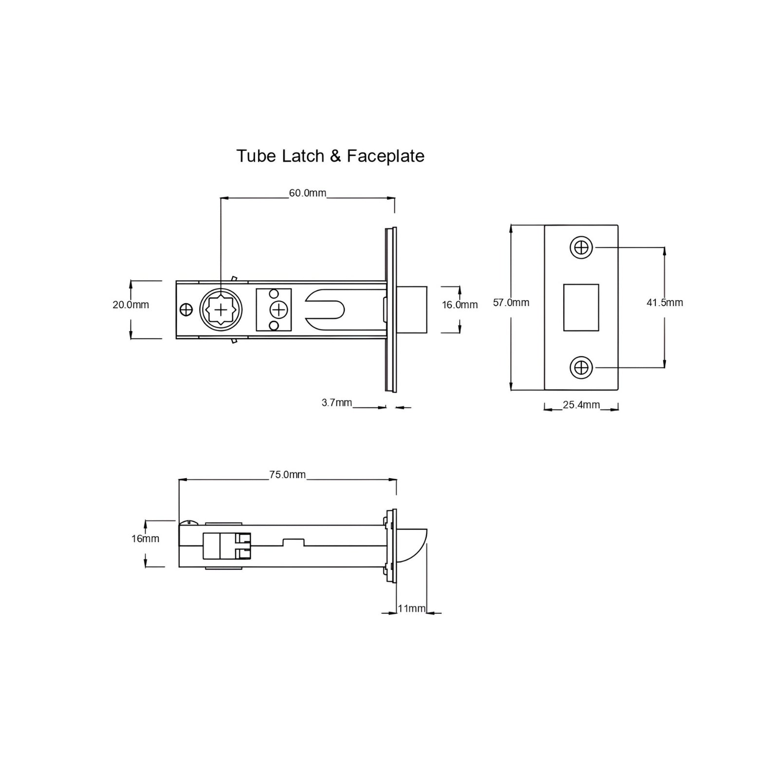 Tube Latch TradCo Menton Lever Long Backplate Passage Set Matte Black 9626KPASS60 - The Blue Space