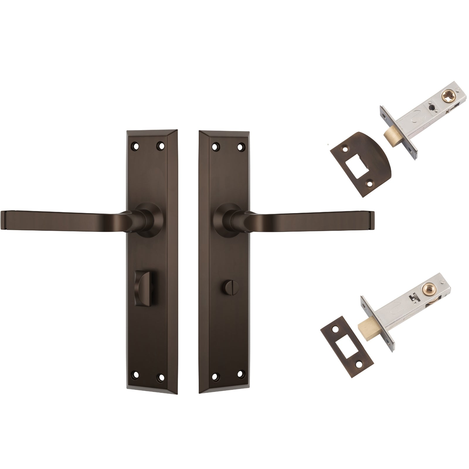 TradCo Menton Lever Long Backplate Privacy Set Antique Brass 0678KPRIV60 - The Blue Space