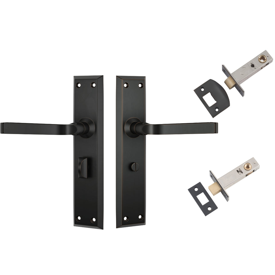 TradCo Menton Lever Long Backplate Privacy Set Antique Copper