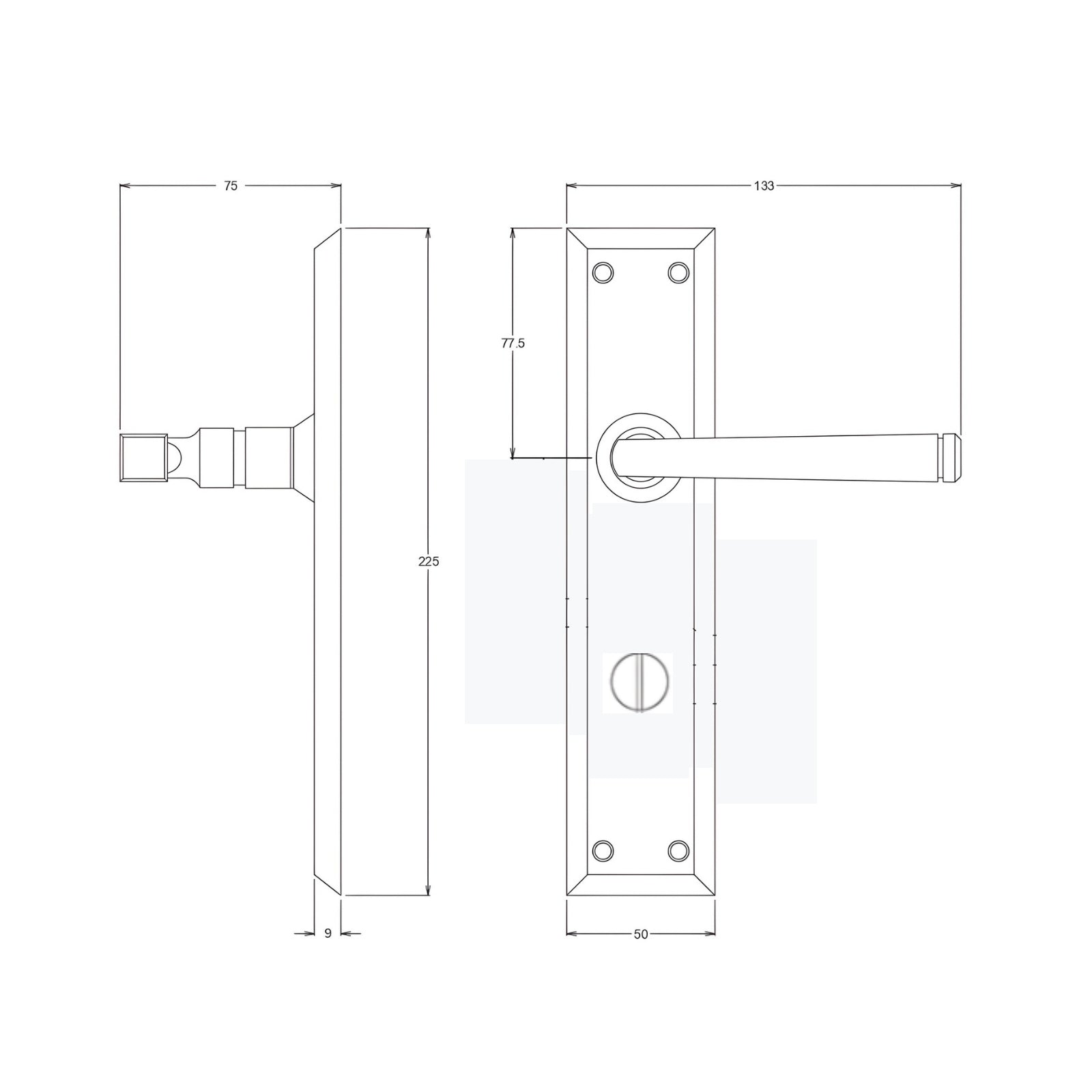 Line Drawing TradCo Menton Lever Long Backplate Privacy Set Matte Black 9626KPRIV60 - The Blue Space