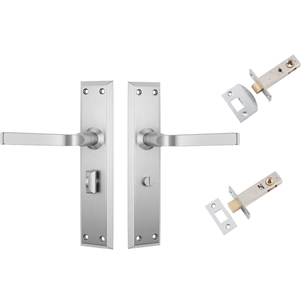 TradCo Menton Lever Long Backplate Privacy Set Satin Chrome
