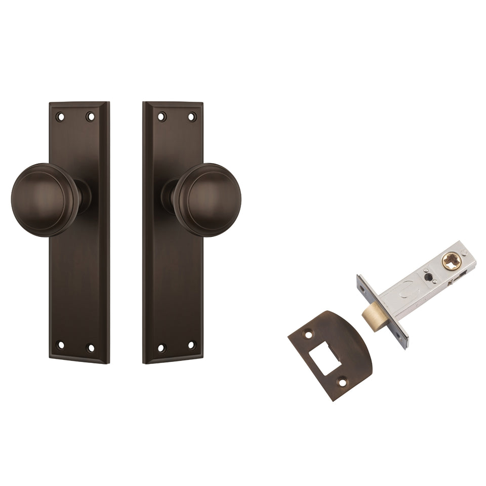 TradCo Milton Door Knob Long Backplate Passage Set Antique Brass