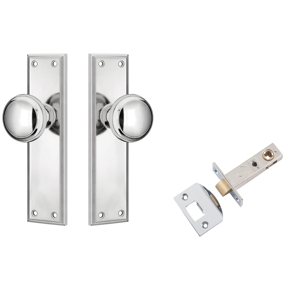 TradCo Milton Door Knob Long Backplate Passage Set Chrome Plated