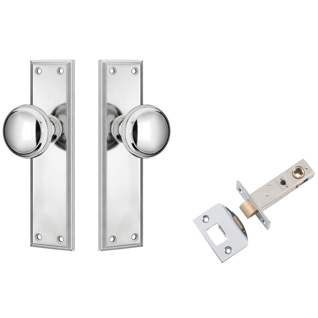 TradCo Milton Door Knob Long Backplate Passage Set Chrome Plated 0732KPASS60 - The Blue Space