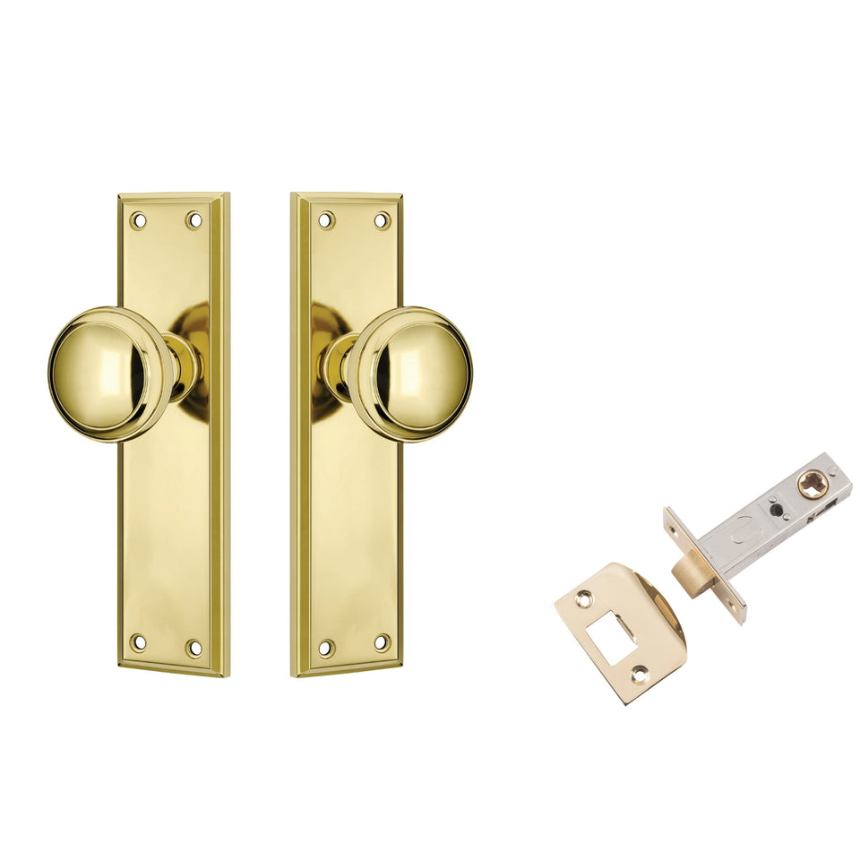 TradCo Milton Door Knob Long Backplate Passage Set Polished Brass