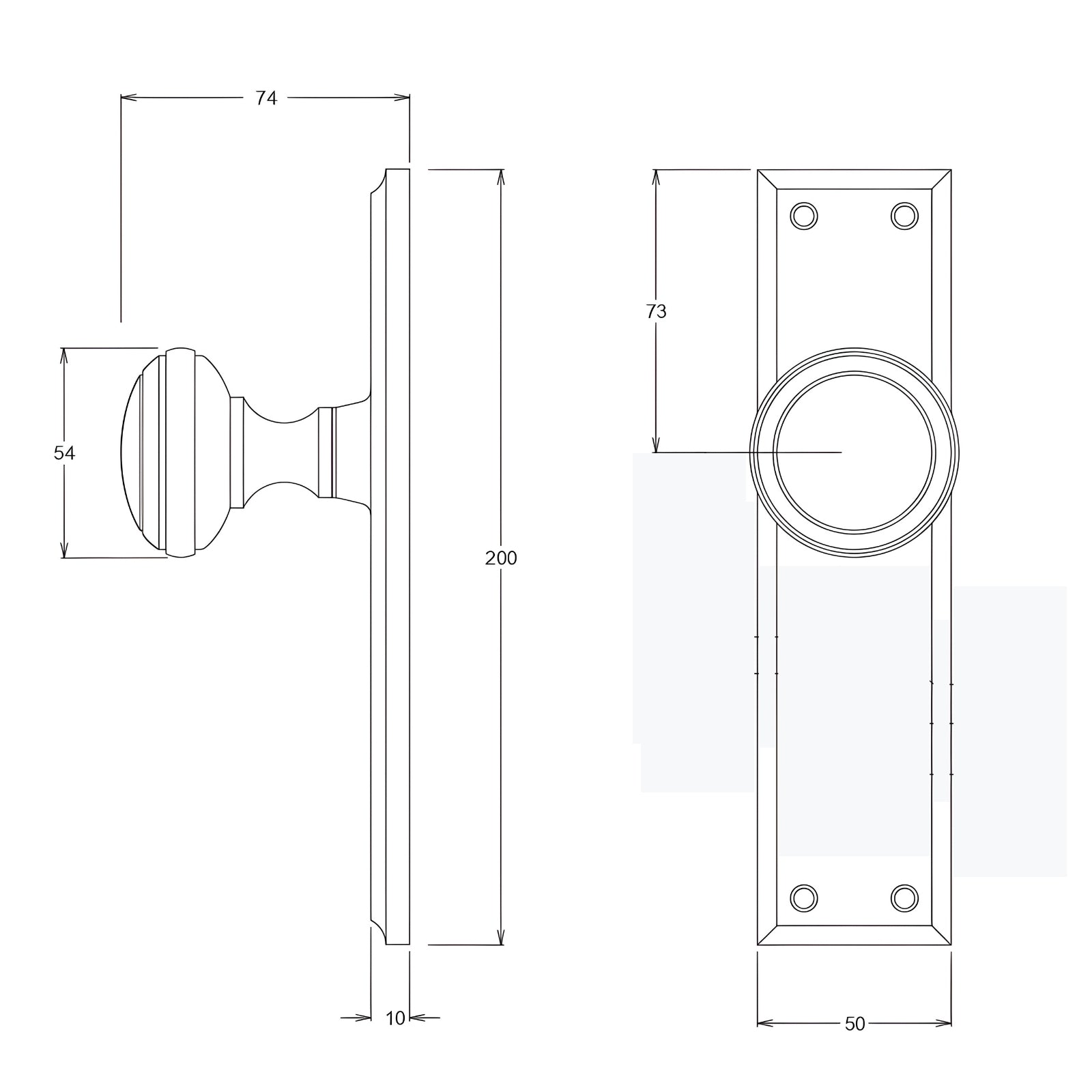 Line Drawing TradCo Milton Door Knob Long Backplate Passage Set Satin Chrome 0736KPASS60 - The Blue Space