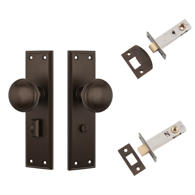 TradCo Milton Door Knob Long Backplate Privacy Set Antique Brass 0724KPRIV60 - The Blue Space