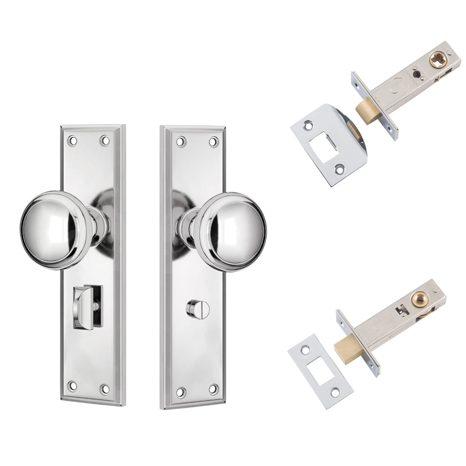 TradCo Milton Door Knob Long Backplate Privacy Set Chrome Plated