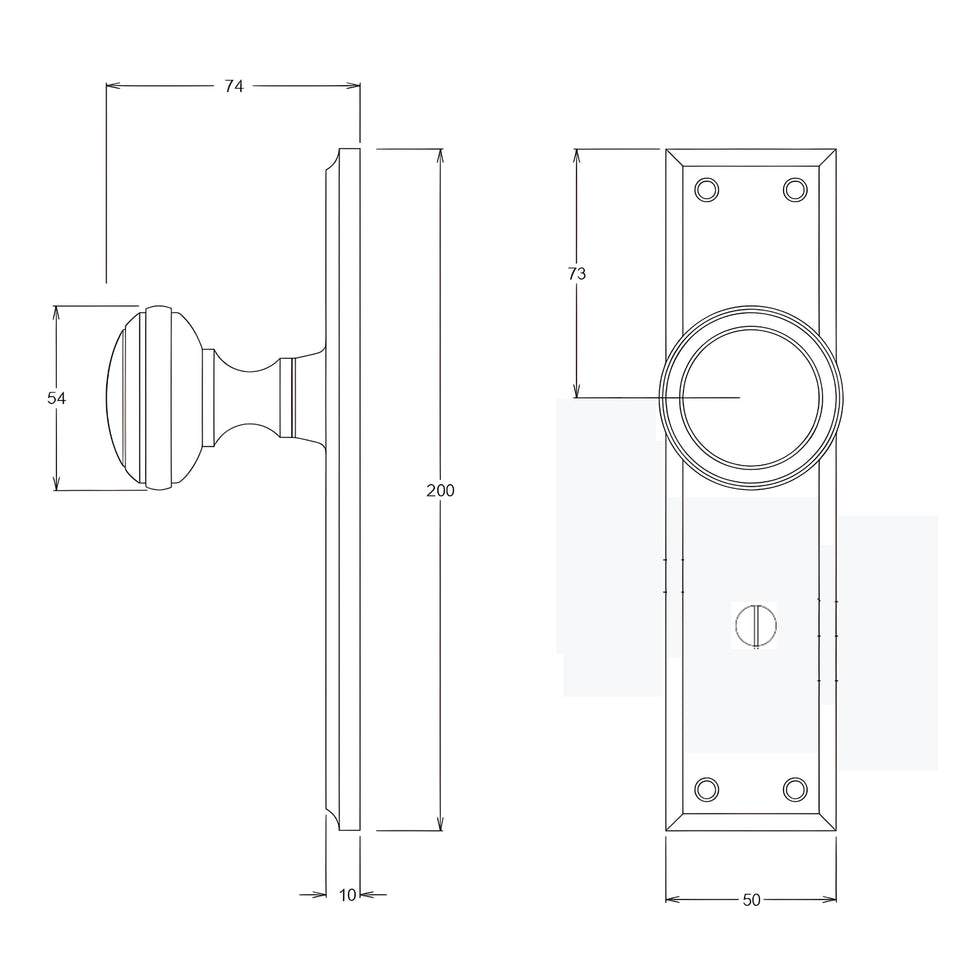 TradCo Milton Door Knob Long Backplate Privacy Set Chrome Plated