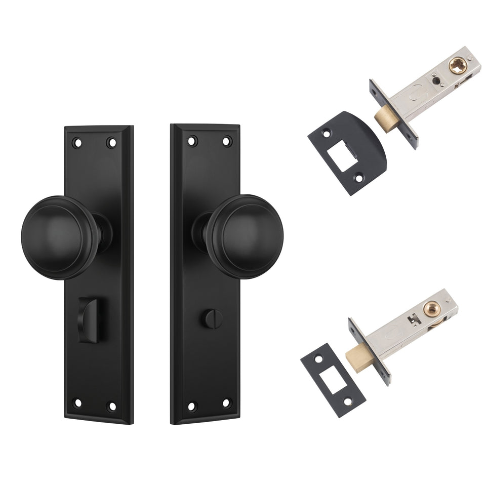 TradCo Milton Door Knob Long Backplate Privacy Set Matte Black