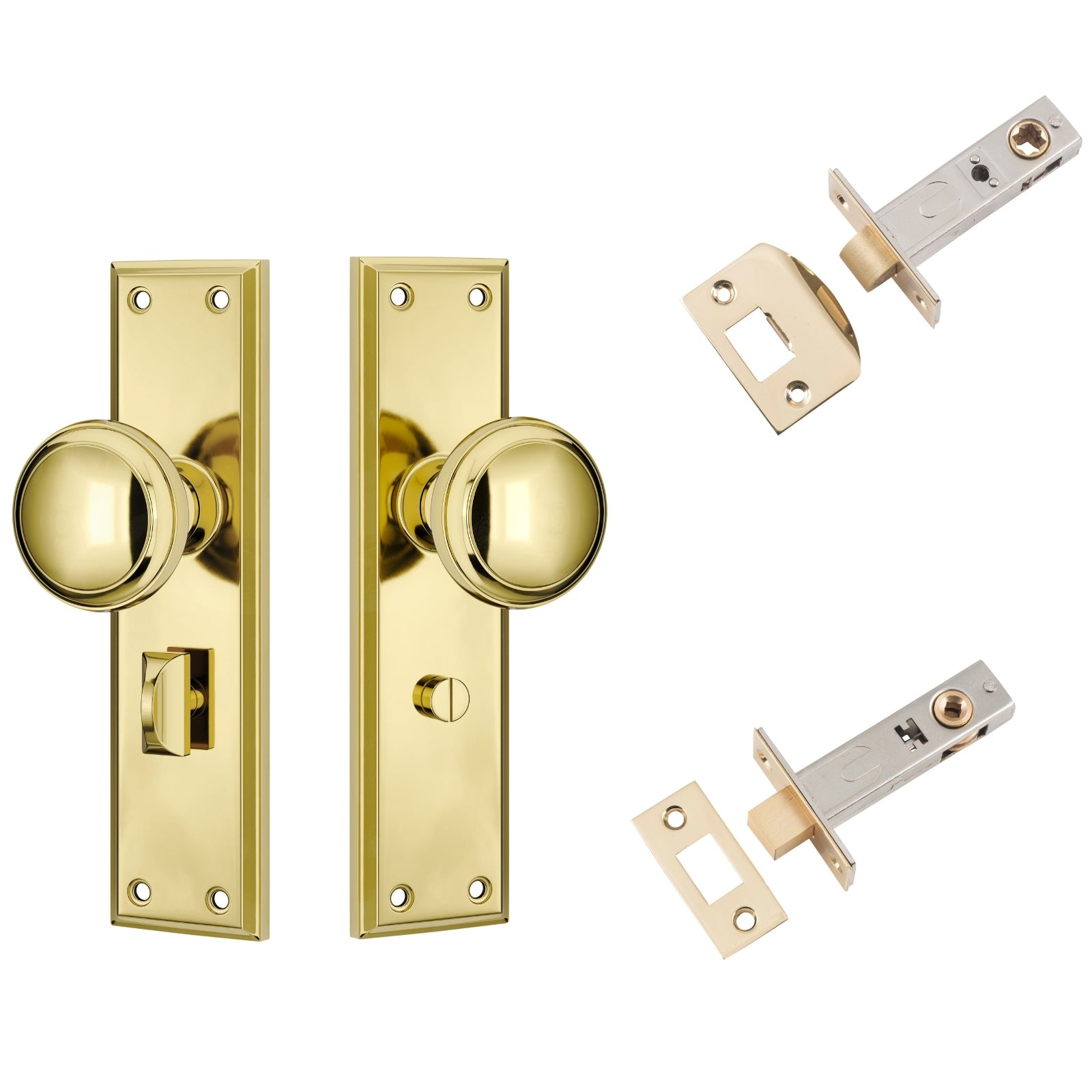 TradCo Milton Door Knob Long Backplate Privacy Set Polished Brass 0720KPRIV60 - The Blue Space