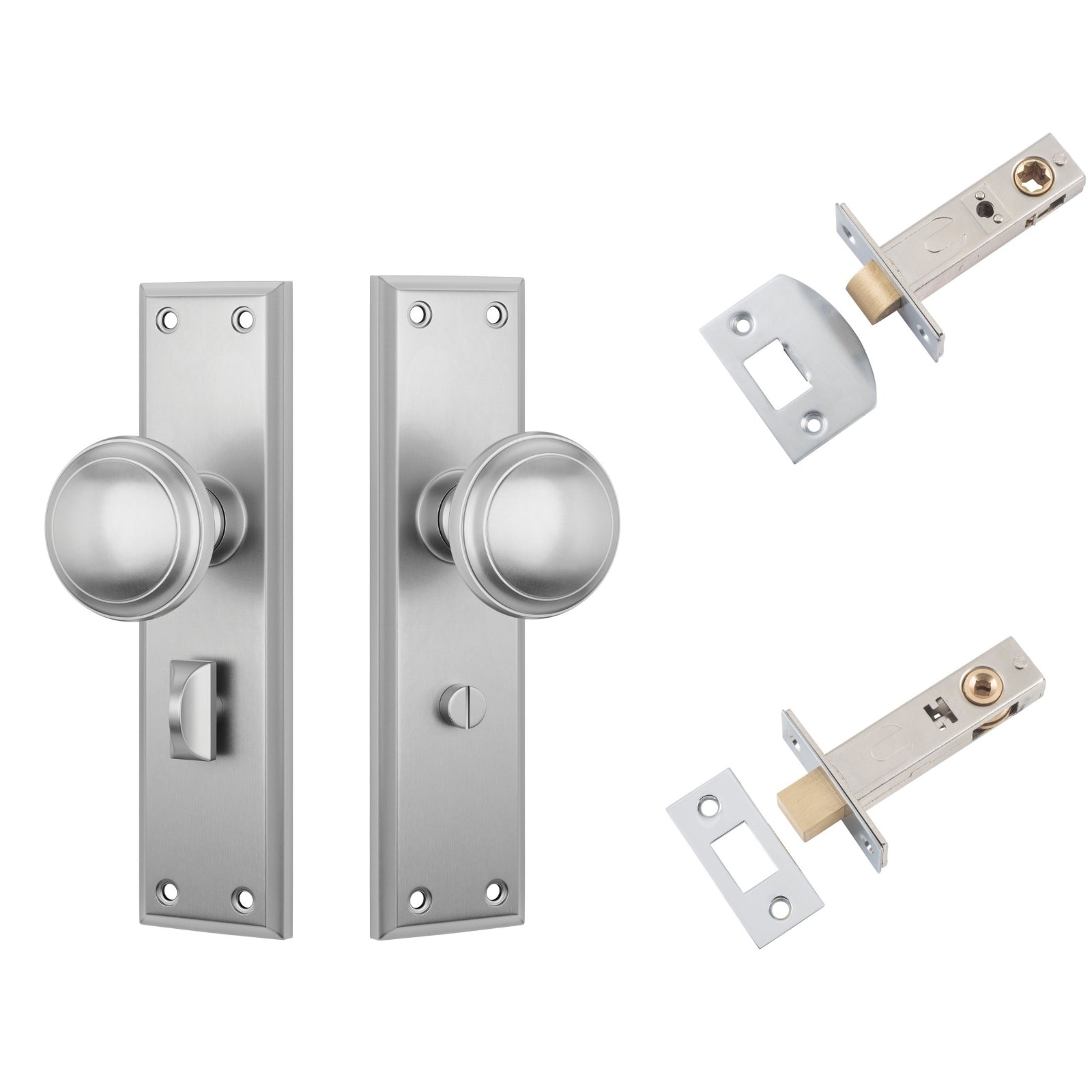 TradCo Milton Door Knob Long Backplate Privacy Set Satin Chrome 0736KPRIV60 - The Blue Space