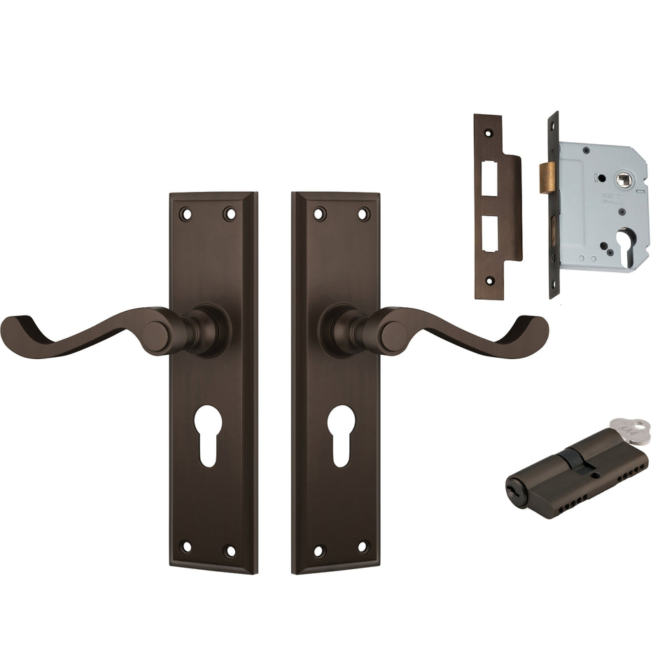 TradCo Milton Lever Long Backplate Entrance Set with High Security Lock Antique Brass
