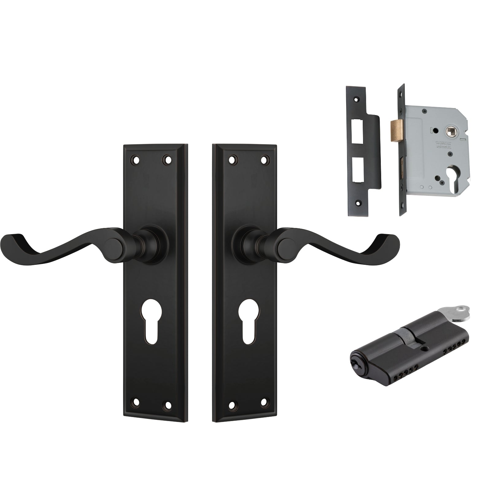 TradCo Milton Lever Long Backplate Entrance Set with High Security Lock Antique Copper 1014KENTREURO57KK - The Blue Space
