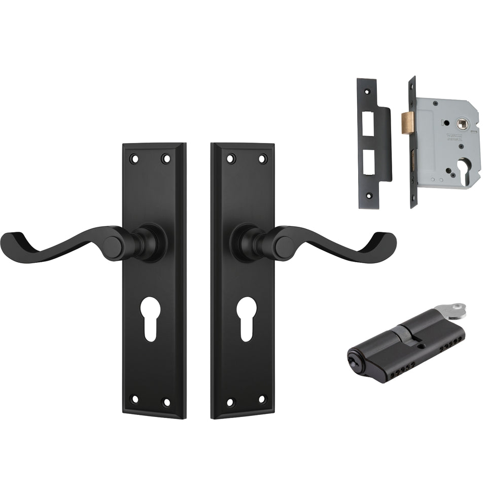 TradCo Milton Lever Long Backplate Entrance Set with High Security Lock Matte Black
