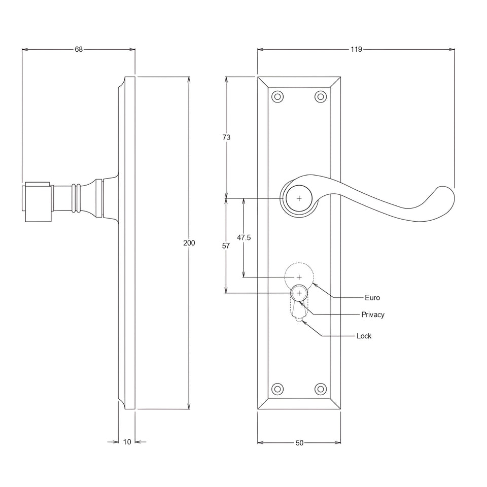 TradCo Milton Lever Long Backplate Entrance Set with High Security Lock Matte Black