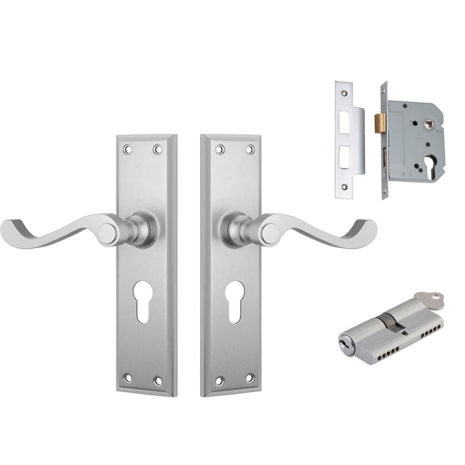 TradCo Milton Lever Long Backplate Entrance Set with High Security Lock Satin Chrome 0794KENTREURO57KK - The Blue Space