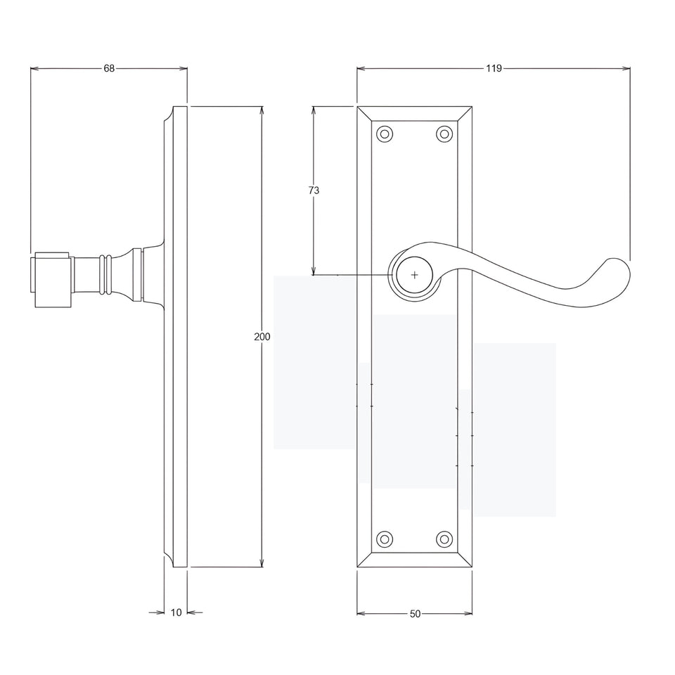 TradCo Milton Lever Long Backplate Passage Set Satin Chrome