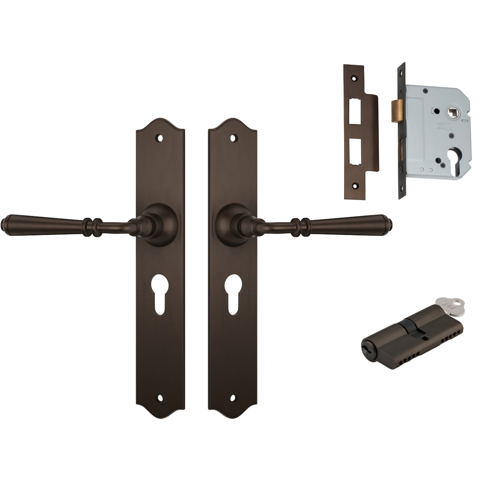 TradCo Reims Lever Long Backplate Entrance Set with High Security Lock Antique Brass 0774KENTREURO57KK - The Blue Space