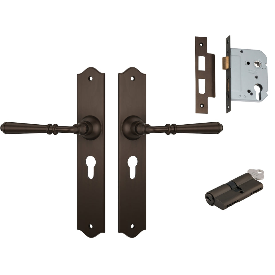 TradCo Reims Lever Long Backplate Entrance Set with High Security Lock Antique Brass